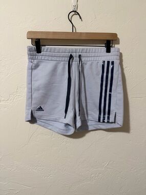 adidas Women’s Light Gray Sweat Shorts with Navy Stripes